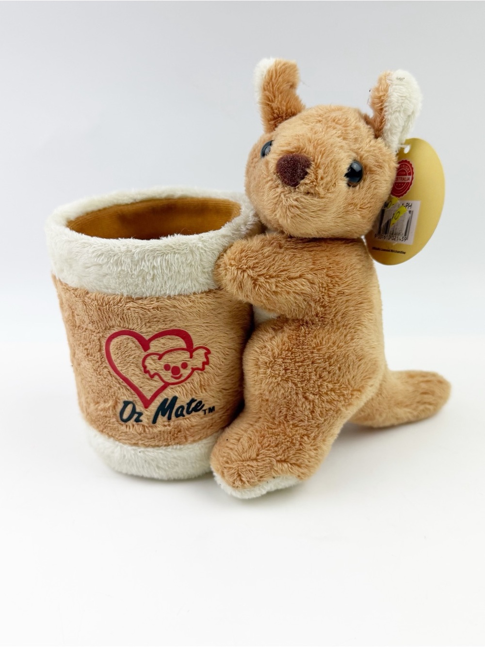 Oz Mate Australian Kangaroo Plush Pencil Pen Holder Desk Cup Souvenir Tags New